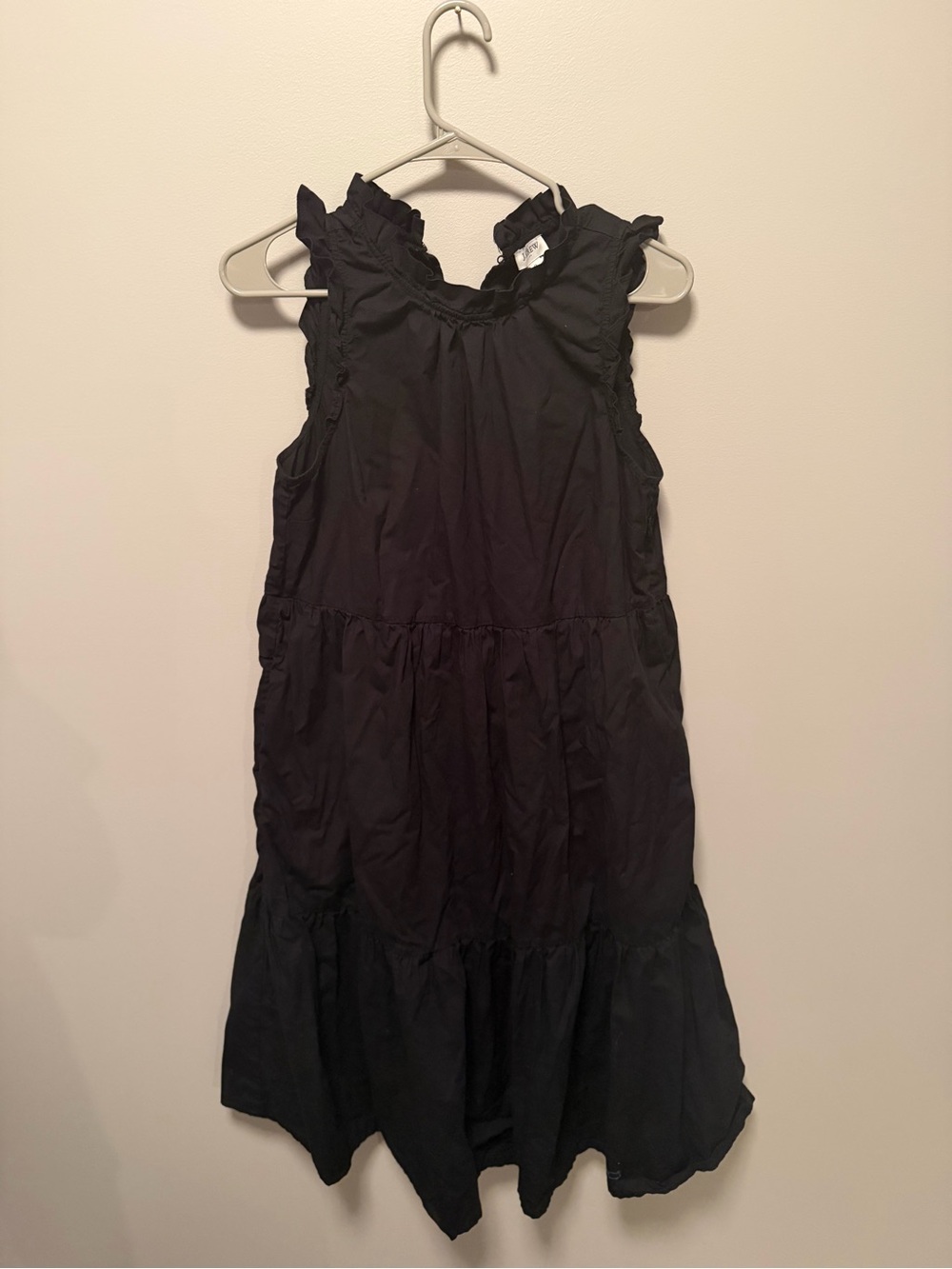 J. Crew Black Sleeveless Midi Dress with Ruffle Neck